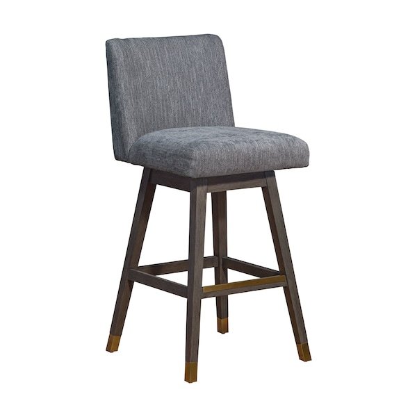 Armen Living Basila Swivel Bar Stool in Gray Oak Wood Finish with Gray Fabric 840254332249 - main